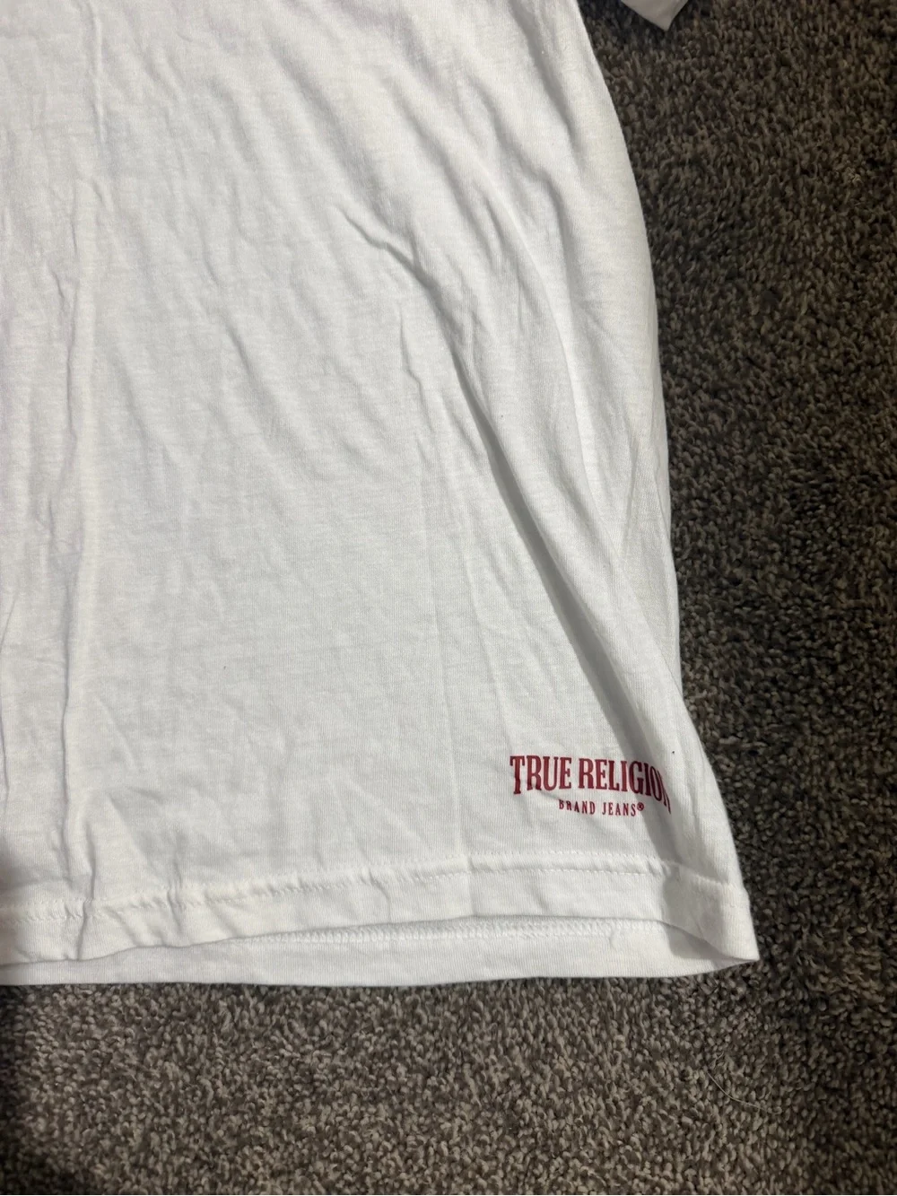 True Religion White Short Sleeve Tee with Red Logo Accents